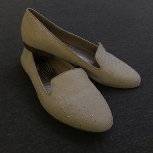 beige loafer flats with pearly stud details